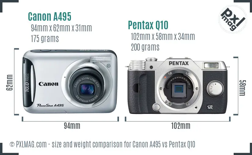 Canon A495 vs Pentax Q10 size comparison