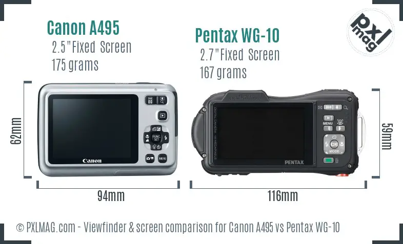 Canon A495 vs Pentax WG-10 Screen and Viewfinder comparison