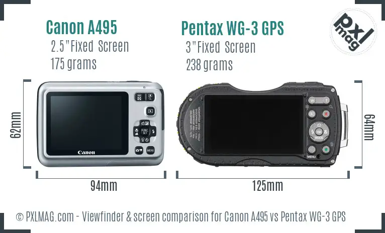 Canon A495 vs Pentax WG-3 GPS Screen and Viewfinder comparison