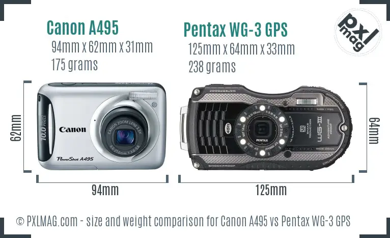 Canon A495 vs Pentax WG-3 GPS size comparison