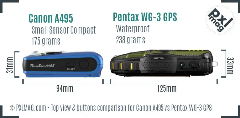 Canon A495 vs Pentax WG-3 GPS top view buttons comparison