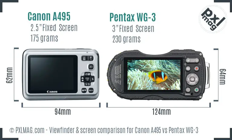 Canon A495 vs Pentax WG-3 Screen and Viewfinder comparison