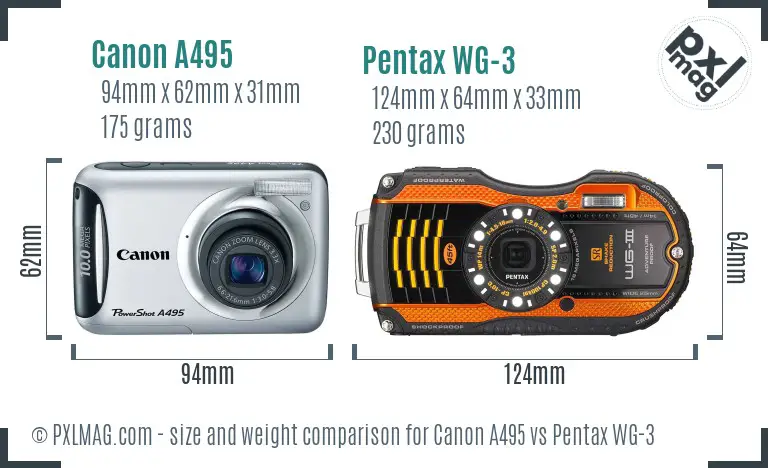 Canon A495 vs Pentax WG-3 size comparison