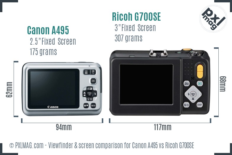 Canon A495 vs Ricoh G700SE Screen and Viewfinder comparison