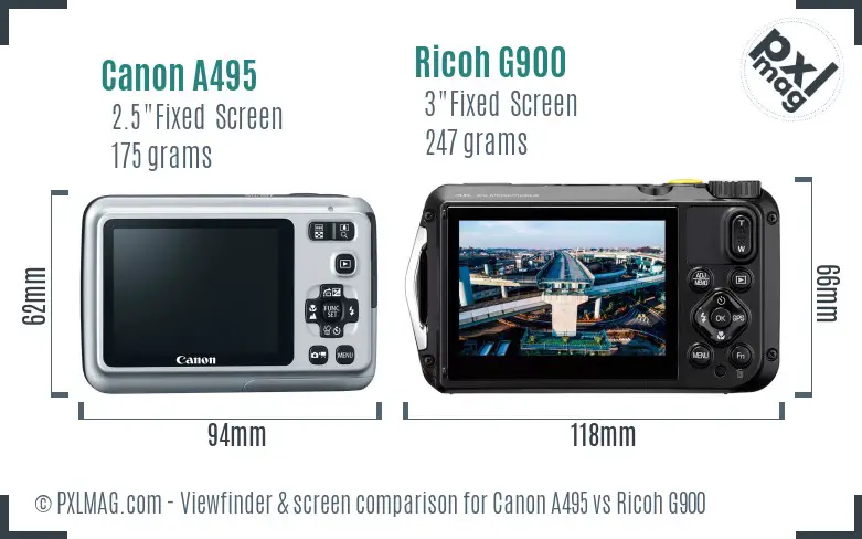 Canon A495 vs Ricoh G900 Screen and Viewfinder comparison
