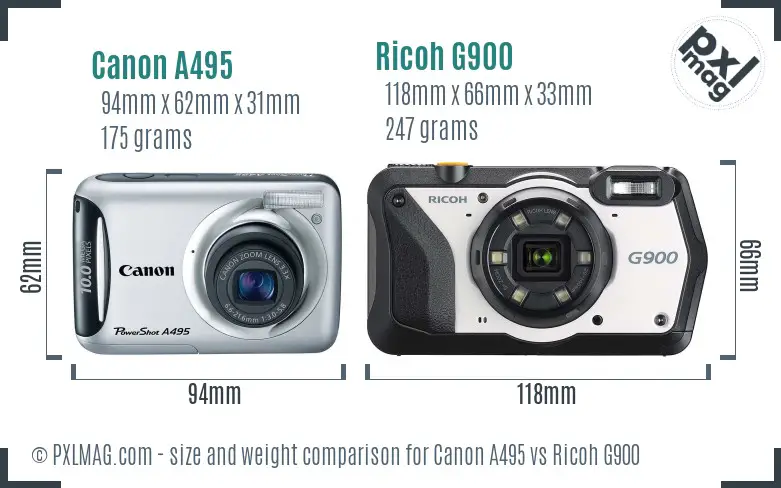 Canon A495 vs Ricoh G900 size comparison