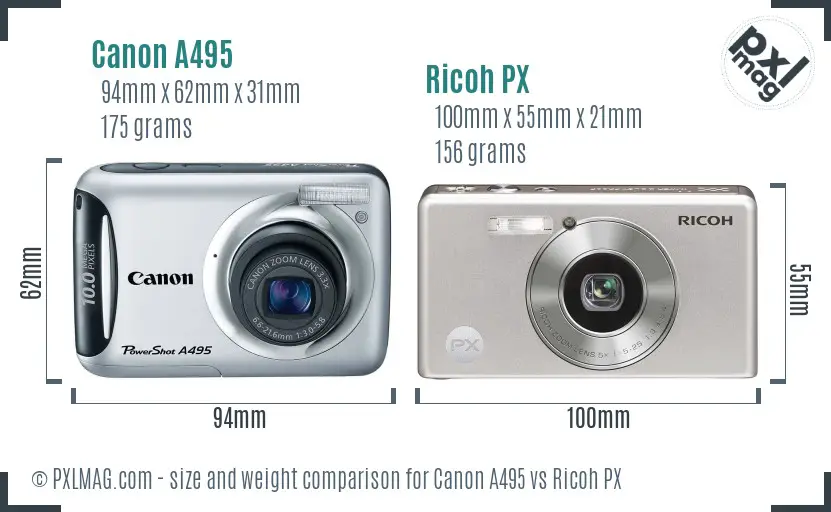 Canon A495 vs Ricoh PX size comparison