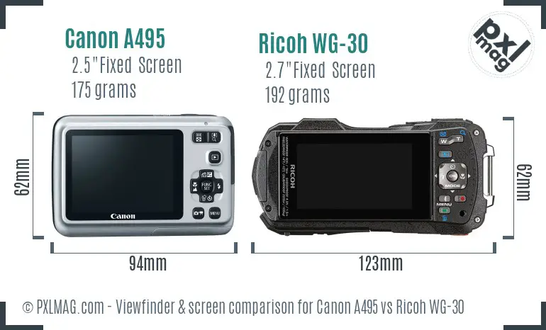 Canon A495 vs Ricoh WG-30 Screen and Viewfinder comparison