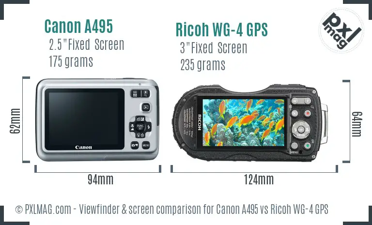 Canon A495 vs Ricoh WG-4 GPS Screen and Viewfinder comparison