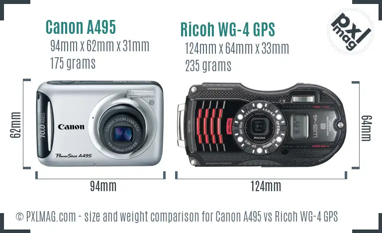 Canon A495 vs Ricoh WG-4 GPS size comparison