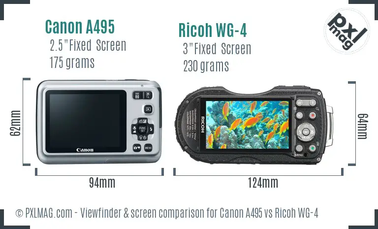Canon A495 vs Ricoh WG-4 Screen and Viewfinder comparison