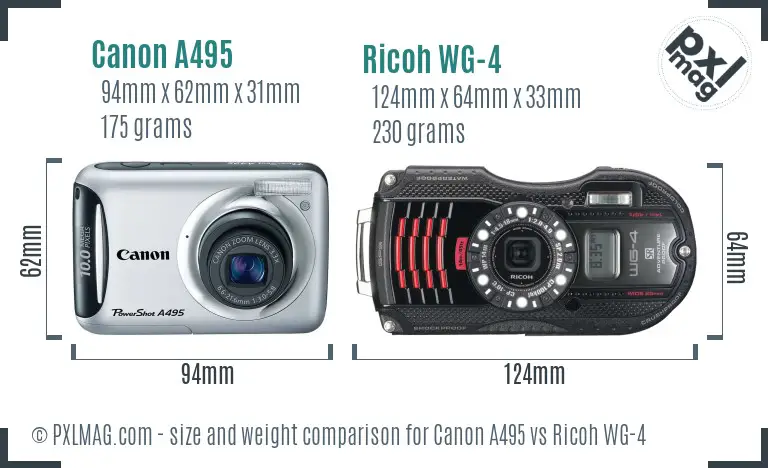 Canon A495 vs Ricoh WG-4 size comparison