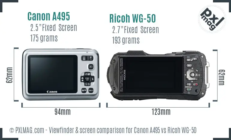 Canon A495 vs Ricoh WG-50 Screen and Viewfinder comparison Canon A495 vs Ricoh WG-50 Screen and Viewfinder comparison