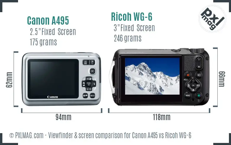 Canon A495 vs Ricoh WG-6 Screen and Viewfinder comparison