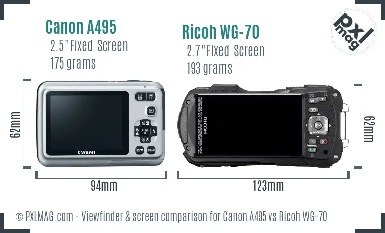 Canon A495 vs Ricoh WG-70 Screen and Viewfinder comparison
