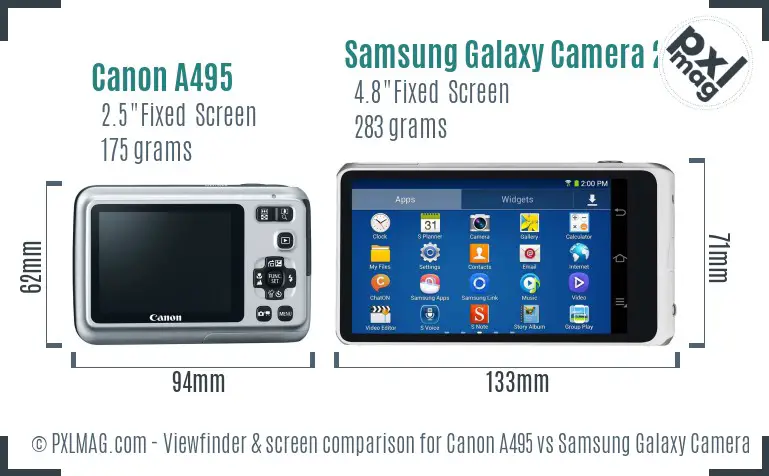 Canon A495 vs Samsung Galaxy Camera 2 Screen and Viewfinder comparison