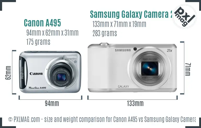Canon A495 vs Samsung Galaxy Camera 2 size comparison