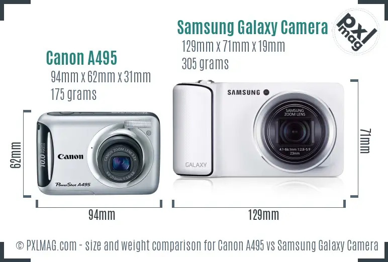 Canon A495 vs Samsung Galaxy Camera 3G size comparison