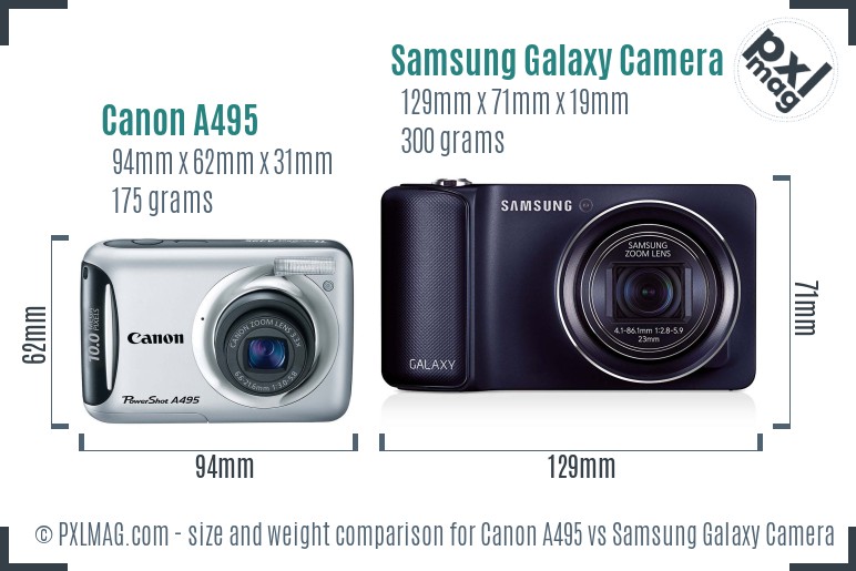 Canon A495 vs Samsung Galaxy Camera size comparison