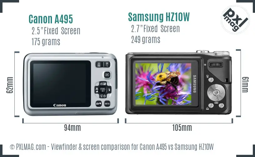 Canon A495 vs Samsung HZ10W Screen and Viewfinder comparison
