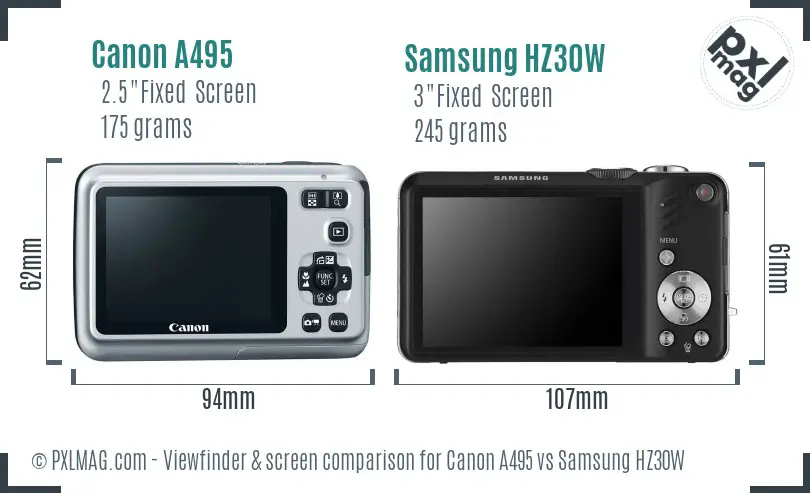 Canon A495 vs Samsung HZ30W Screen and Viewfinder comparison Canon A495 vs Samsung HZ30W Screen and Viewfinder comparison