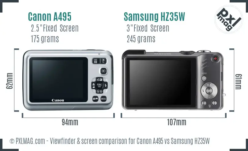 Canon A495 vs Samsung HZ35W Screen and Viewfinder comparison