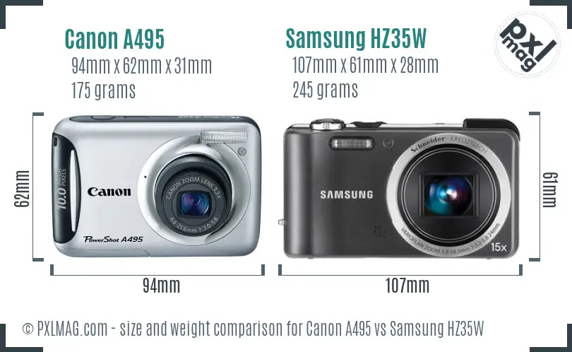 Canon A495 vs Samsung HZ35W size comparison