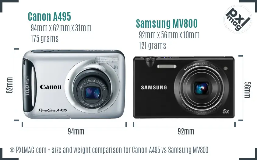 Canon A495 vs Samsung MV800 size comparison Canon A495 vs Samsung MV800 size comparison