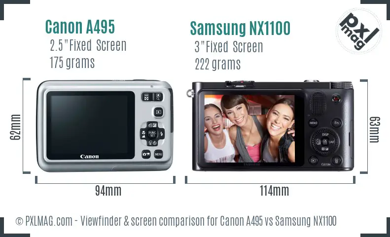 Canon A495 vs Samsung NX1100 Screen and Viewfinder comparison