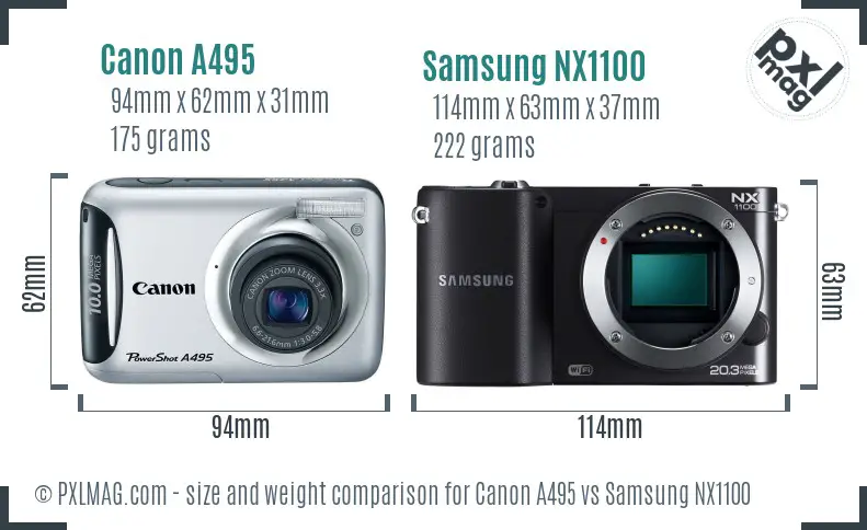 Canon A495 vs Samsung NX1100 size comparison