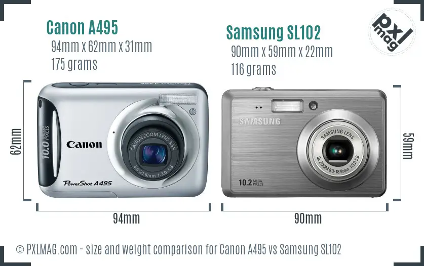 Canon A495 vs Samsung SL102 size comparison Canon A495 vs Samsung SL102 size comparison