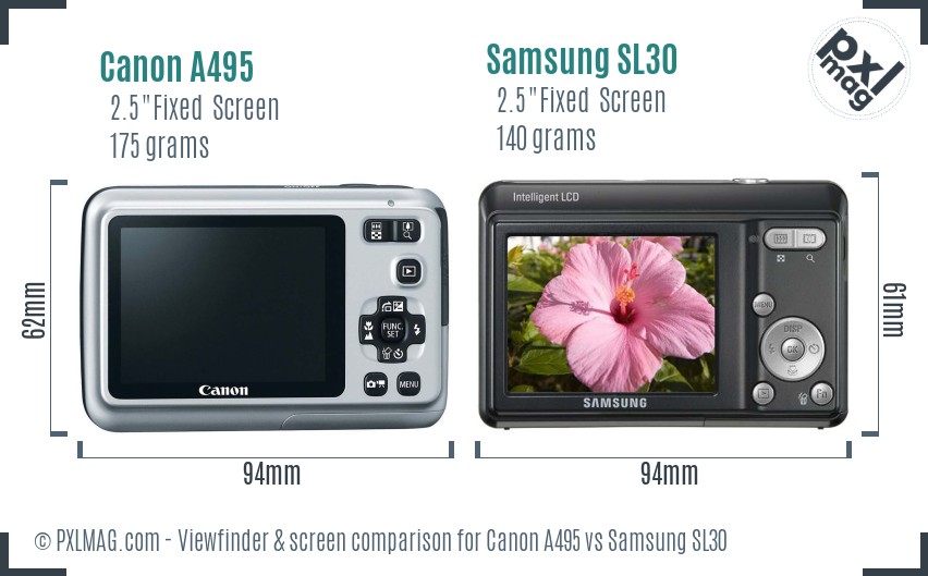 Canon A495 vs Samsung SL30 Screen and Viewfinder comparison