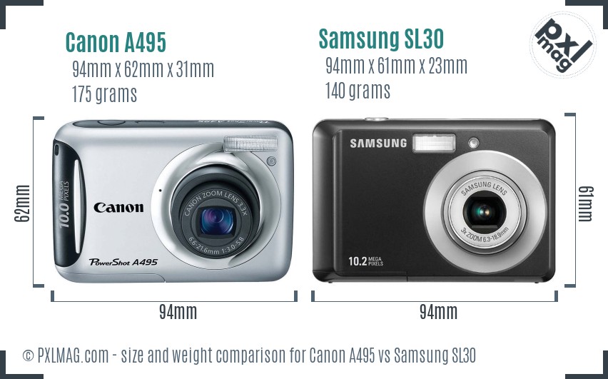 Canon A495 vs Samsung SL30 size comparison Canon A495 vs Samsung SL30 size comparison