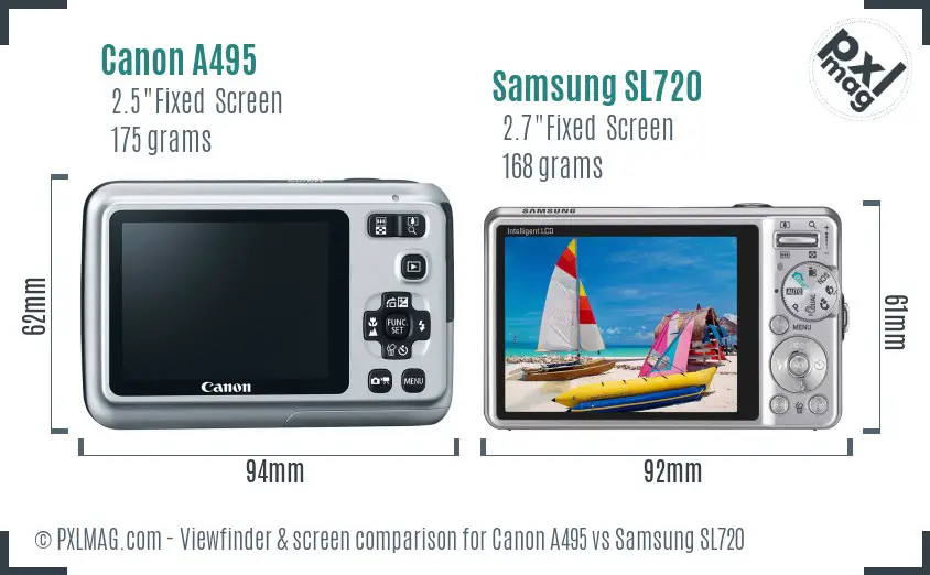 Canon A495 vs Samsung SL720 Screen and Viewfinder comparison