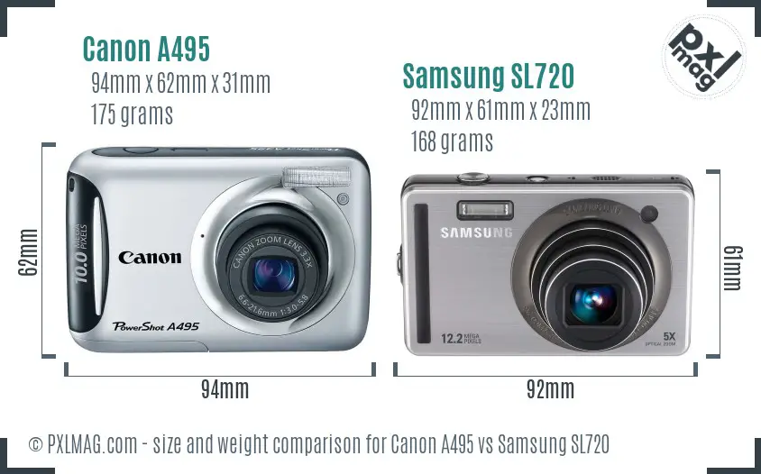Canon A495 vs Samsung SL720 size comparison