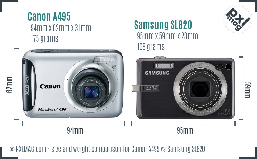 Canon A495 vs Samsung SL820 size comparison Canon A495 vs Samsung SL820 size comparison