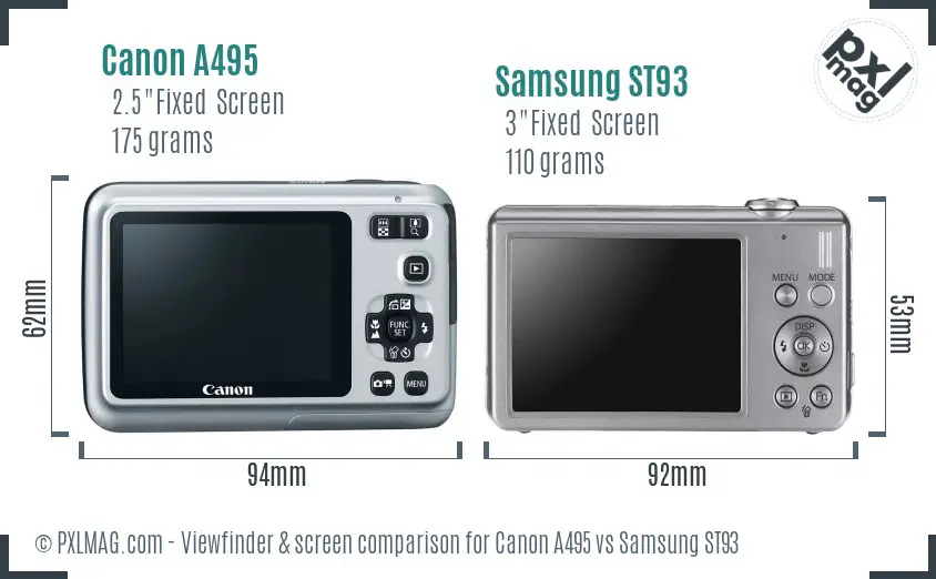 Canon A495 vs Samsung ST93 Screen and Viewfinder comparison