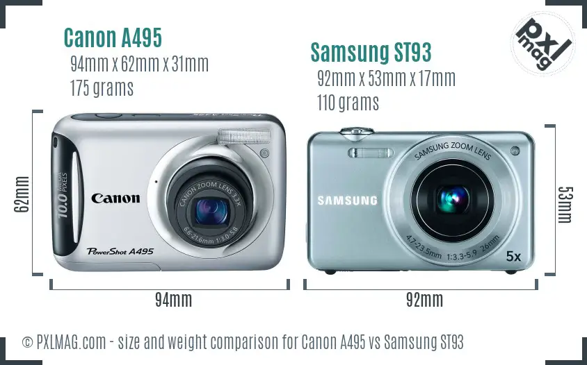 Canon A495 vs Samsung ST93 size comparison