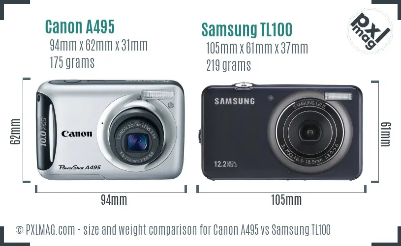 Canon A495 vs Samsung TL100 size comparison Canon A495 vs Samsung TL100 size comparison