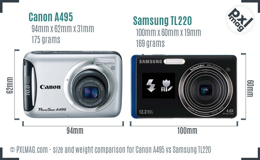 Canon A495 vs Samsung TL220 size comparison
