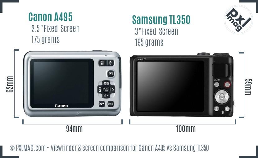 Canon A495 vs Samsung TL350 Screen and Viewfinder comparison