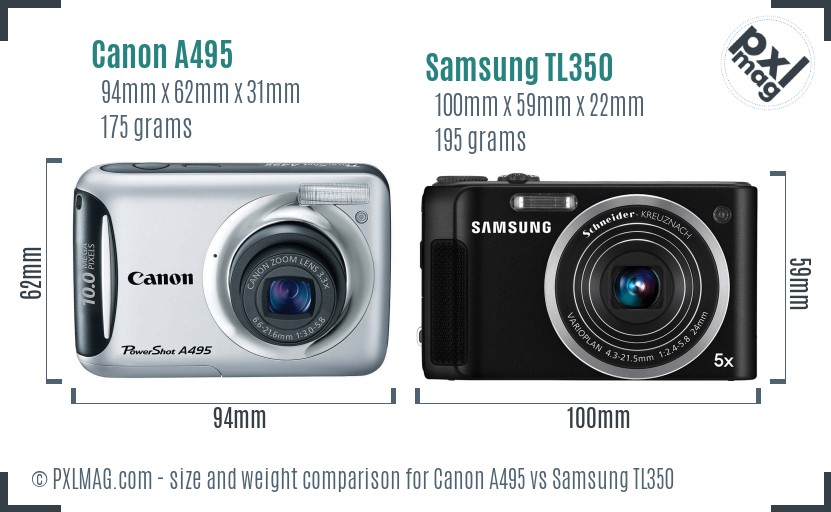 Canon A495 vs Samsung TL350 size comparison