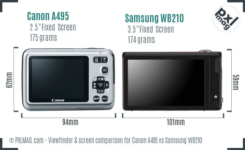 Canon A495 vs Samsung WB210 Screen and Viewfinder comparison