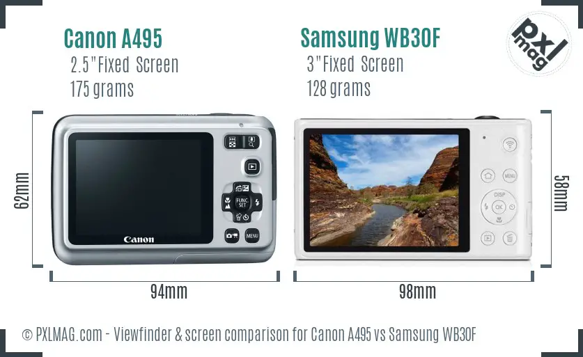 Canon A495 vs Samsung WB30F Screen and Viewfinder comparison