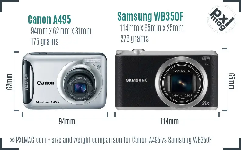 Canon A495 vs Samsung WB350F size comparison