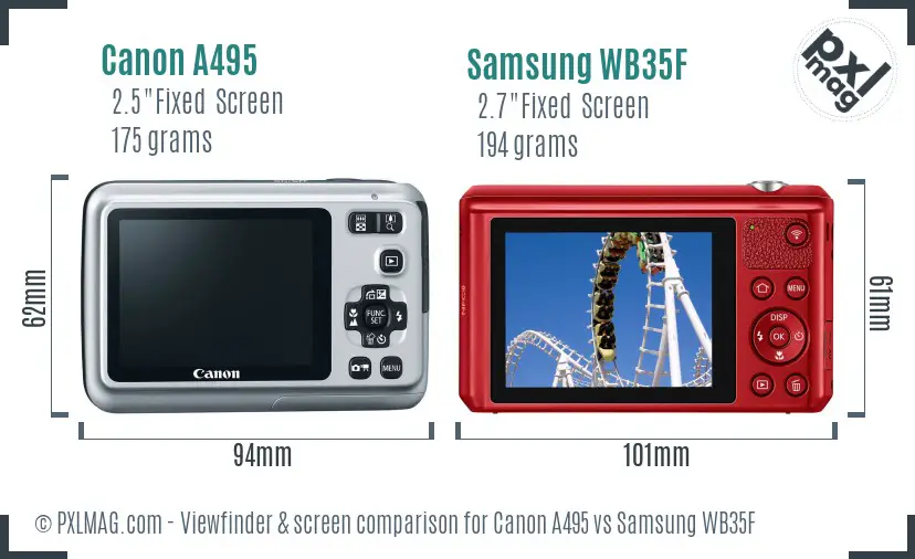 Canon A495 vs Samsung WB35F Screen and Viewfinder comparison