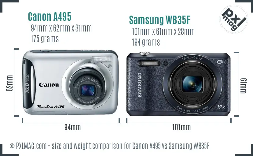 Canon A495 vs Samsung WB35F size comparison