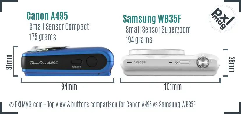 Canon A495 vs Samsung WB35F top view buttons comparison