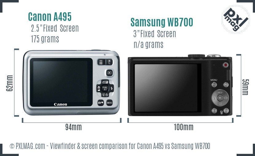 Canon A495 vs Samsung WB700 Screen and Viewfinder comparison