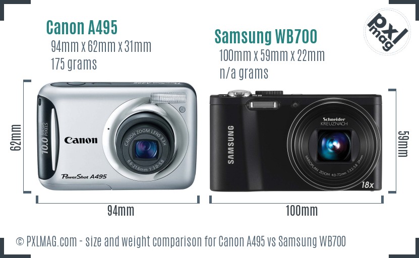 Canon A495 vs Samsung WB700 size comparison